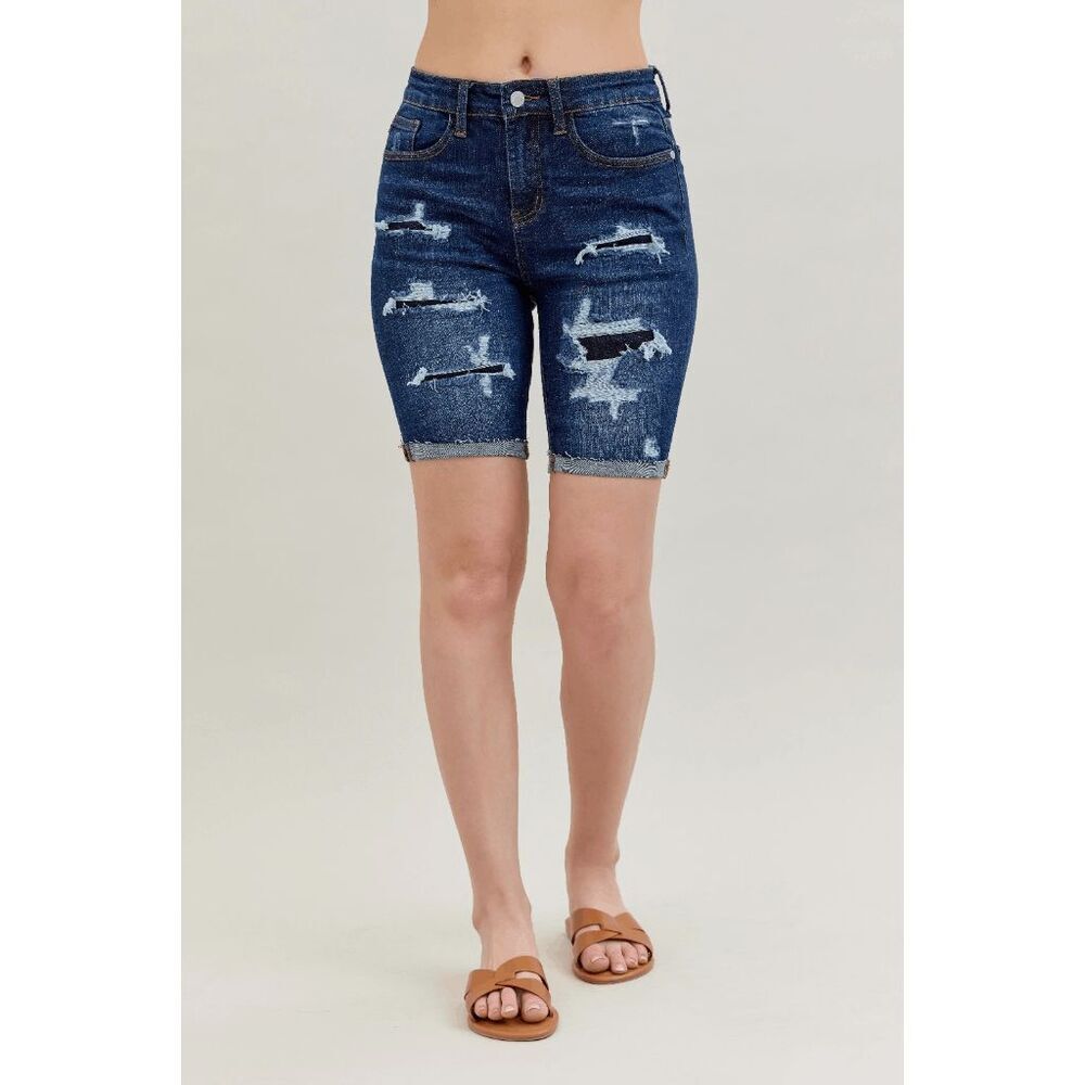 Judy Blue Women's Hi-Rise Patch Destroy Bermuda Shorts Small
